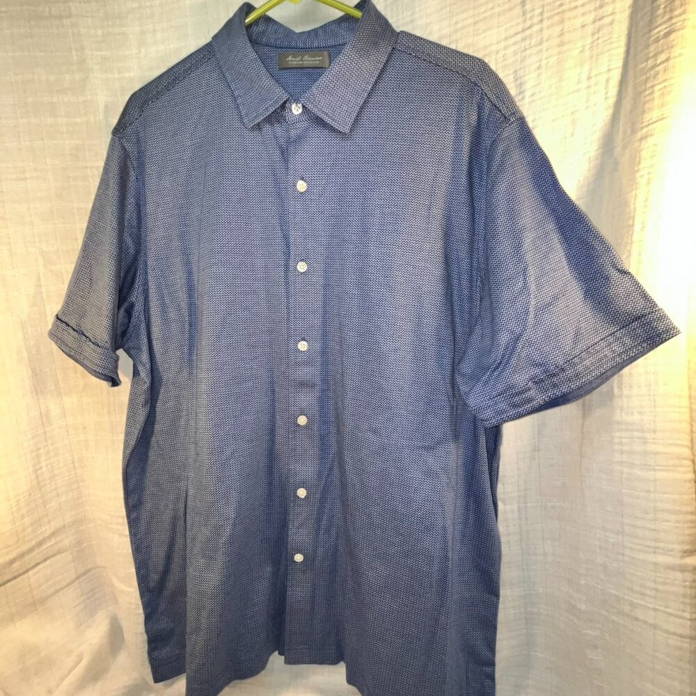 Daniel Cremieux Shirt Mens XL Blue/White Short Sleeve Cotton Contrast Stitch